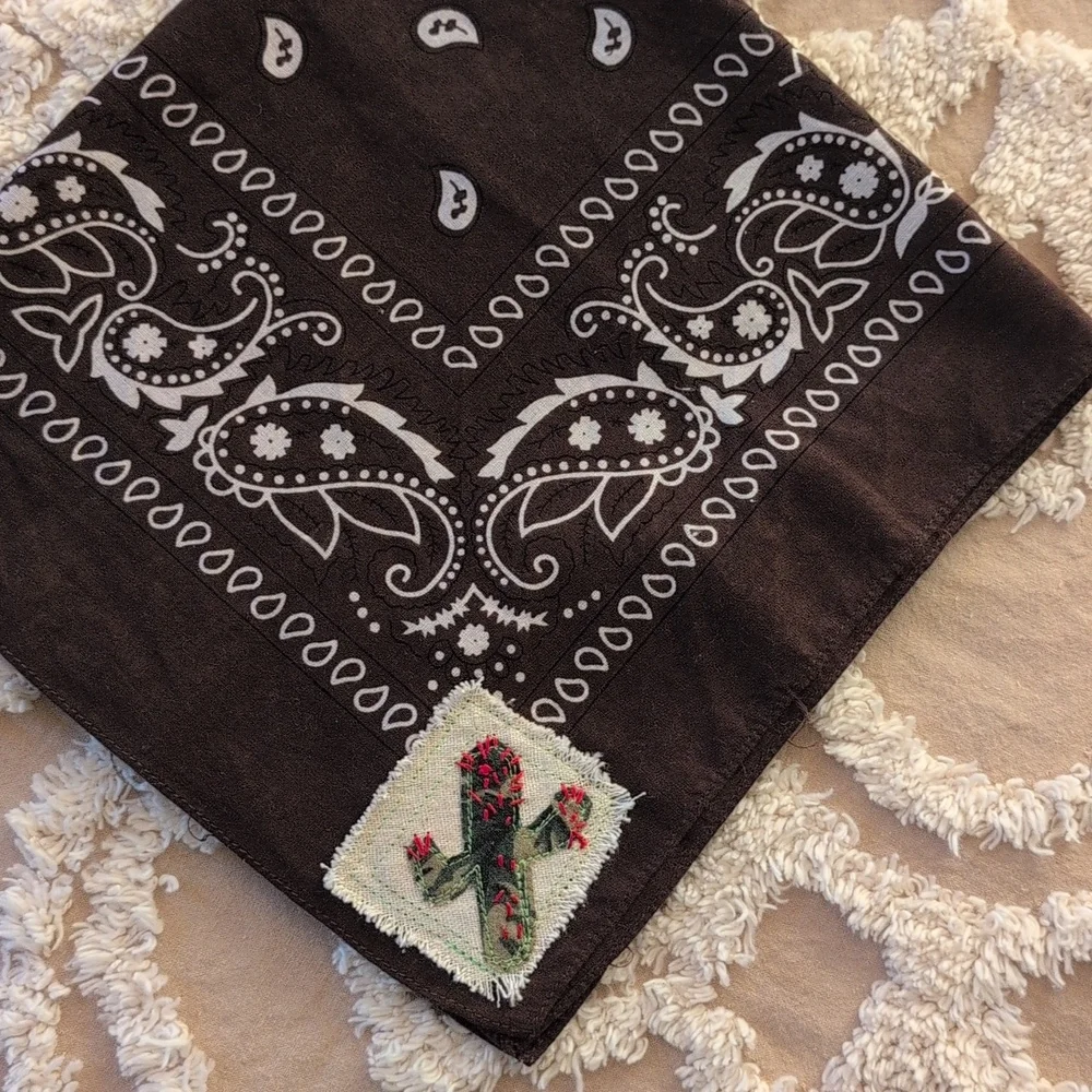 Bandana scarf w cactus, upcycled, embroidery cactus patch, Pick 1 HANDMADE ITEM - Picture 8 of 16